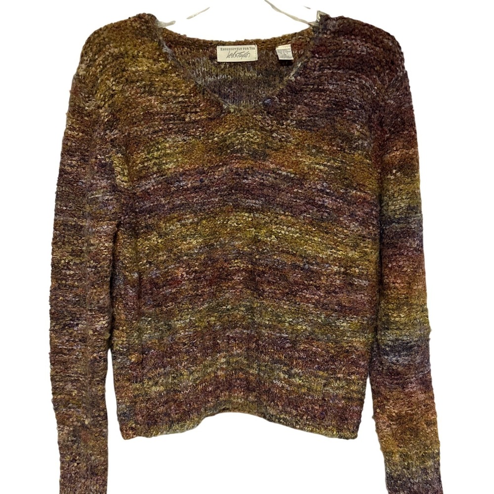 Lord And Taylor Vintage  Women's Multicolor Knit Wool Blend V Neck Sweater‎ M
